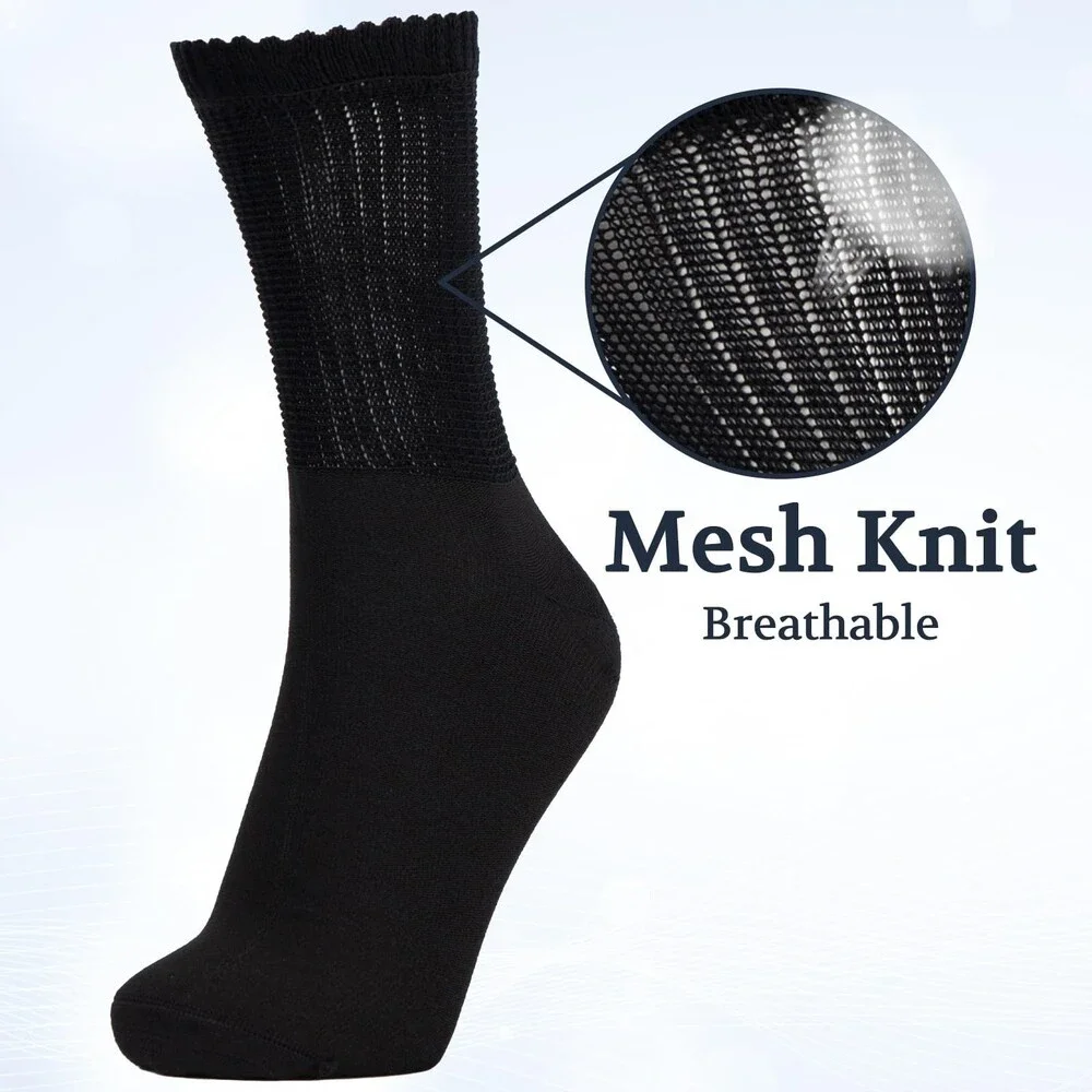 +MD Diabetic Socks Men Women-6 Pairs, Non-Binding Extra Wide Crew Socks,